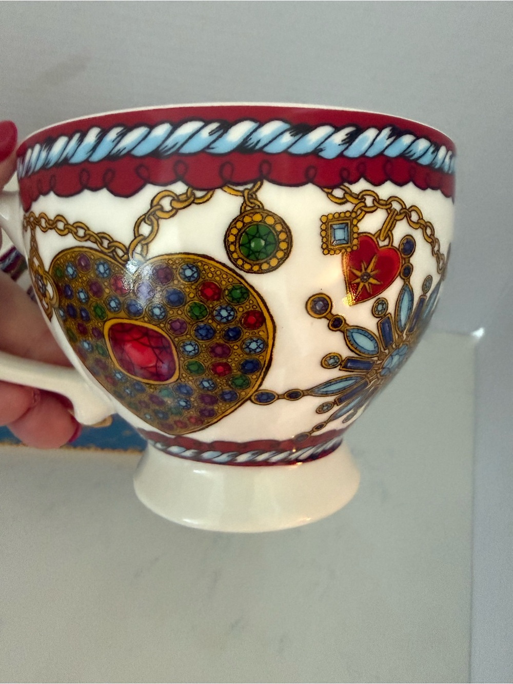 Brighton White Ceramic Mugs with Multicolored Jeweled Chain/ Love Motif - Picture 10 of 10